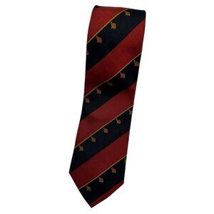 DAKS Men's 100% Silk Necktie LUXURY Tie Black Red Striped Elephant W:3.7" EUC